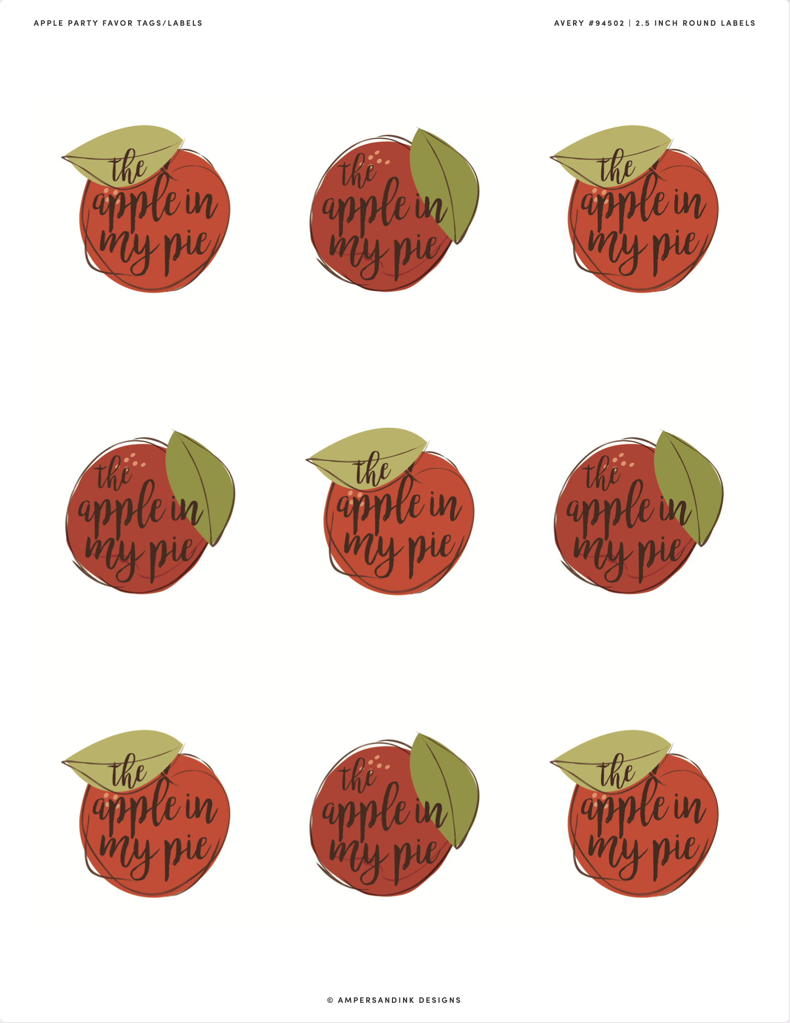 The Apple in My Pie
PLUS: Printable Favor Tags/Labels
